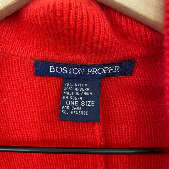 Boston Proper Super Soft Red Ruffle Knit Poncho Shawl Sweater One Size - Picture 4 of 5